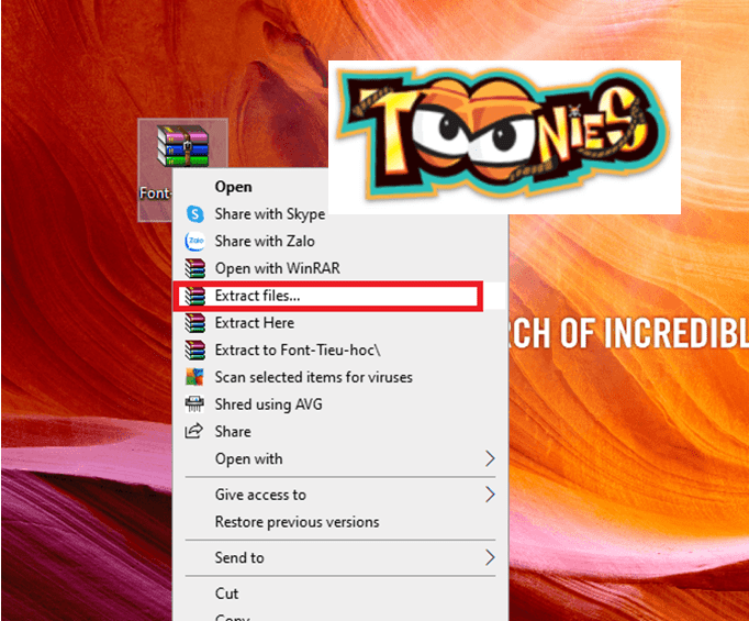 Tải Font Chữ Tiểu Học Luyện Viết Chữ Đẹp Tới thư mục chứa tệp tin vừa tải về. Nhấp chuột phải vào tệp tin đó chọn Extract Here để giải nén.