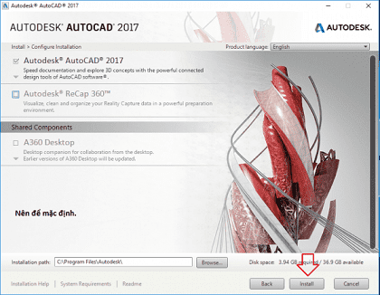 Hướng Dẫn Download Autocad 2017 64 bit full crack miễn phí click install để cài đặt autocad 2017