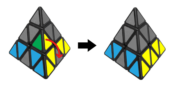 Hướng dẫn cách giải rubik tam giác dễ dàng và nhanh nhất Dua vien canh mau vang tu tang 2 xuong tang 1 khi chon mat xanh lam day